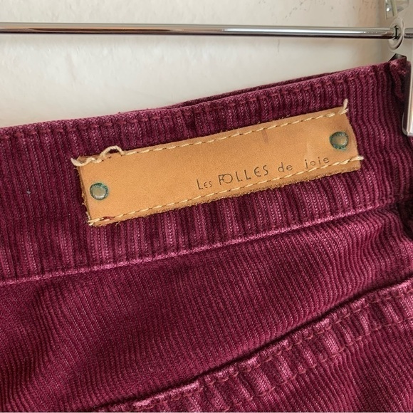 Les Folles de Joie High Waisted Shorts Corduroy Size 29 Burgundy - Picture 4 of 8